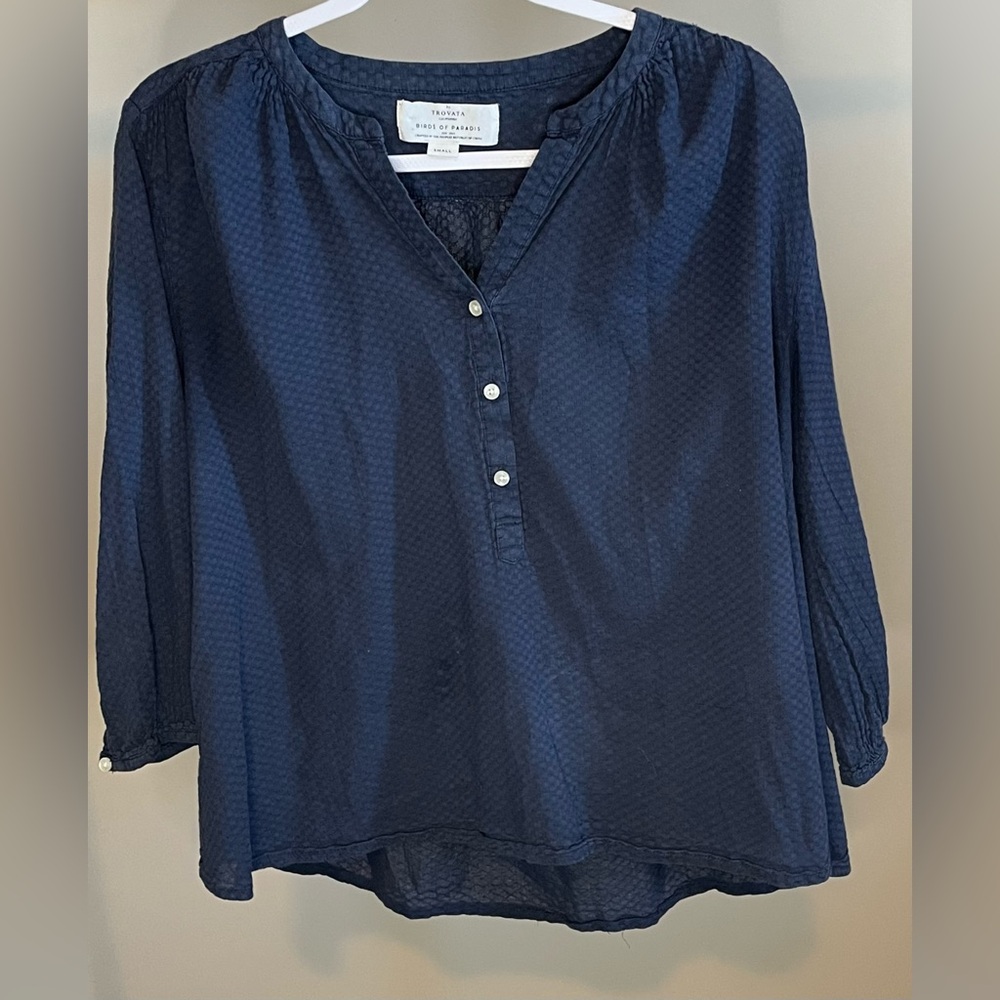 Trovata Birds of Paradis Blue Cotton Blouse Size Small